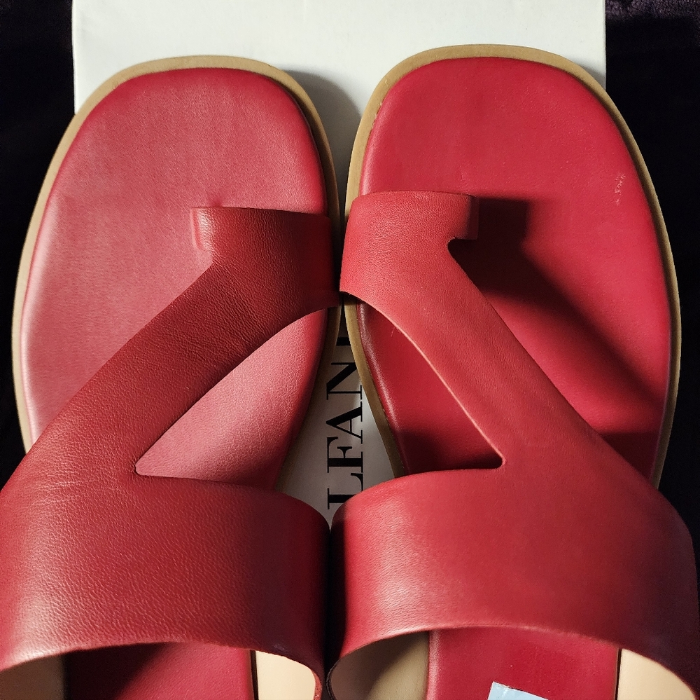 Alfani Red Leather Toe-Loop Slide Sandals - Picture 2 of 3